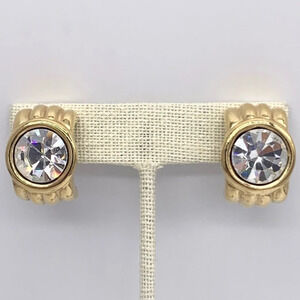 Givenchy Vintage Gold Ribbed Crystal Earrings